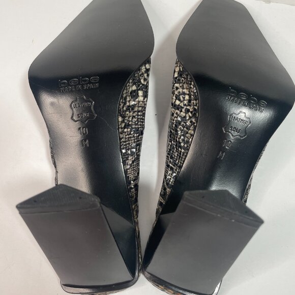 Bebe Grey Snakeskin Mule Square Toe - Picture 5 of 8